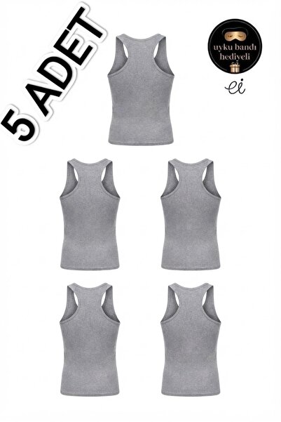 Seher Yıldızı Pack of 5 Gray Men's Sports Rambo Undershirts Cotton Ribbed Fab...