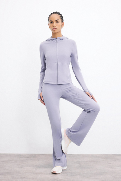 DeFacto C9192AXPR522 Mor Esnek Kumaş Aırtech Flare Fit Yüksek Bel Beli Saran Sporcu Pantolon