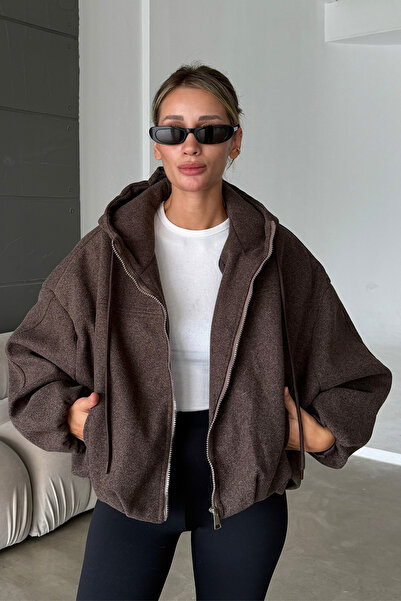NET OF NOT Oversize Thick Anti-Pilling Cashmere Bomber Style Hooded Women's Jacket