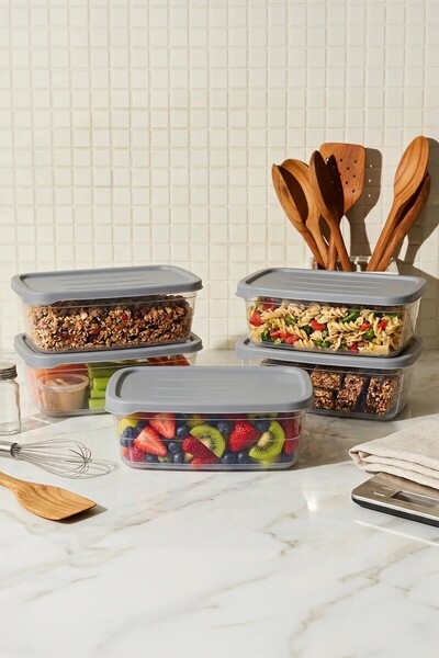 NESS HOME Set of 5 Rectangular Storage Containers 1200 ml Refrigerator Organi...