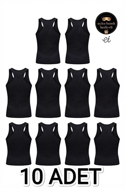 Seher Yıldızı Pack of 10 Black 100% Cotton Ribbed Men's Sports Undershirts - ...