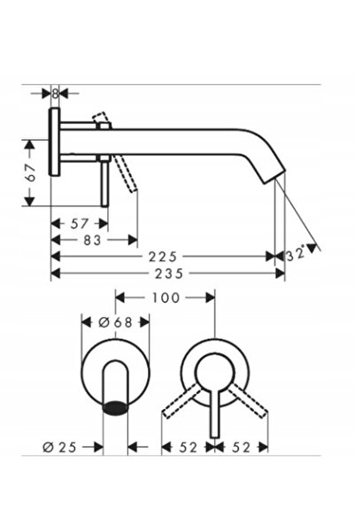 Hansgrohe Baterie de baie Tecturis S EcoSmart cu pipă de 22,5 cm 73351670