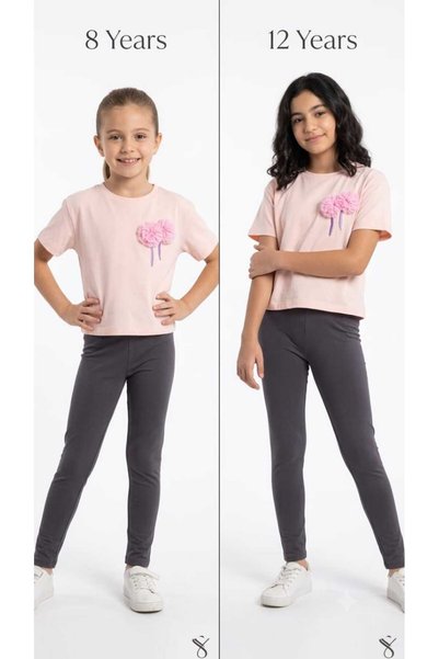 Generic Brand 100% Cotton Quiet Pink and Dark Gray Pants Girls' Set