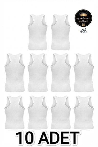 Seher Yıldızı Pack of 10 White 100% Cotton Ribbed Men's Sports Undershirts - ...