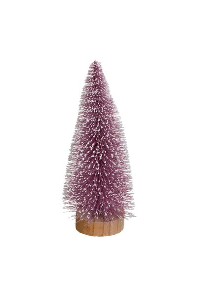OEM Brad decorativ de Crăciun 19 cm roz nins cu glitter, suport din lemn – ac...