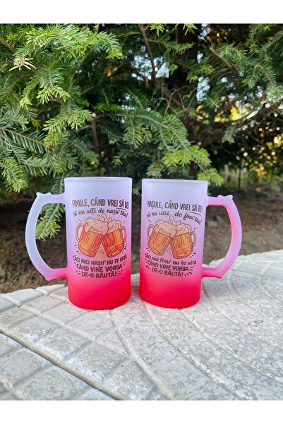 Arka9 Set of 2 Personalized Mugs – Nașu & Finu | 500 ml | Red Sandblasted Glass