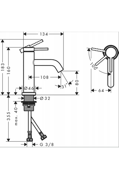 Hansgrohe Tecturis S Baterie monocomandă pentru lavoar 80, 73301670