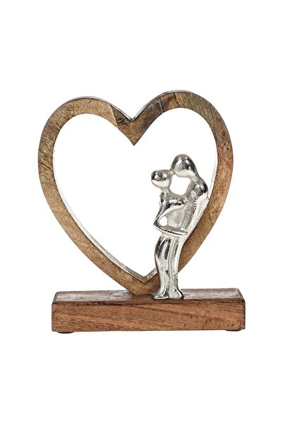 OEM Decorațiune de Masa din Lemn Inima cu Figura Cuplu 18x5x22cm – accent dec...