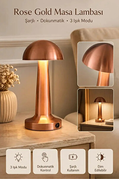 Rosemor Şarjlı Kablosuz Dokunmatik LED Masa Lambası 3 Renk Işık Modlu Kablosuz Type-C Modern Tasarım