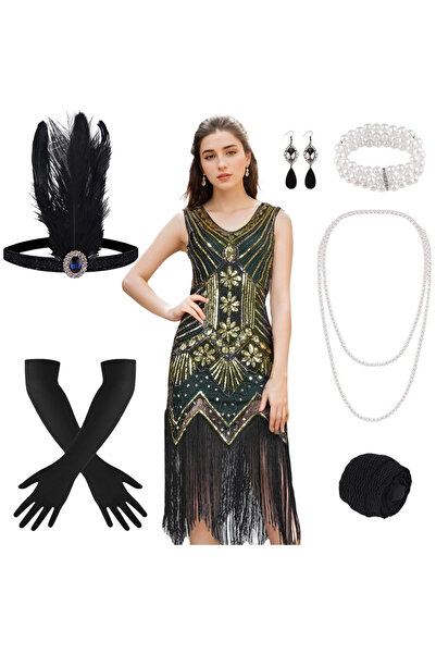 OtherMax Costum Damă Retro Anii '20 Rochie Marele Gatsby Verde L — costum fla...