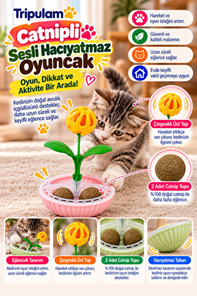 TRİPULAM Catnipli Sesli Sallanan Kedi Oyuncağı – 2 adet Catnip Yalama Toplu H...