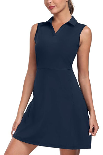 MOFIZ Blue Polo Sport Dress for Women, Sleeveless, 1/4 Zip Collar, Cotton Ble...