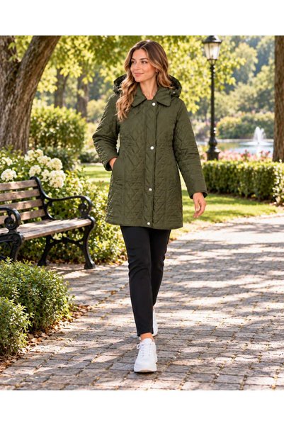 KMKkombin Waterproof Short Fur Lined Hooded Mother's Coat