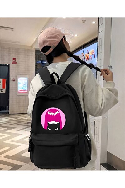 Minga London Μαύρο σακίδιο πλάτης με στάμπα Anime Girl and Cat για σχολείο, γ...