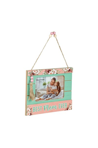 OEM Ramă decorativă din lemn Best Mom Ever 22x16,9 cm – cadou cu flori, șnur ...