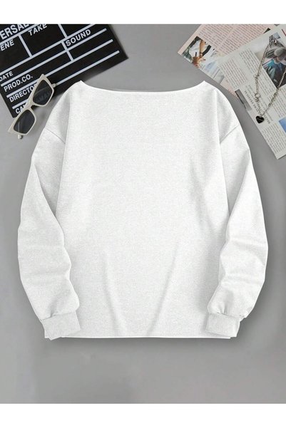 PALPİTO Kadın Newyork Bx Baskılı Kayık Yaka Oversize Sweatshirt