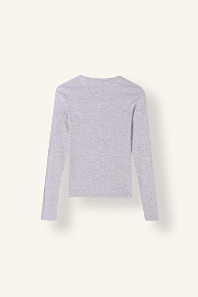 DeFacto I6397AXGR256 Gri Fitted Fitilli Yarım Düğmeli Henley Yaka Uzun Kollu Basic Tişört