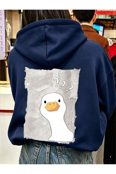 PALPİTO Women's Quirky Duck Printed Hooded Sweatshirt