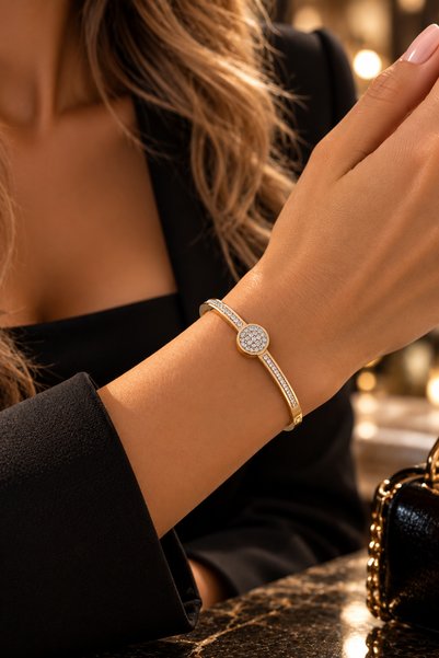 Adata Jewelry سوار فاخر من الفولاذ مرصع بحجر الزركون