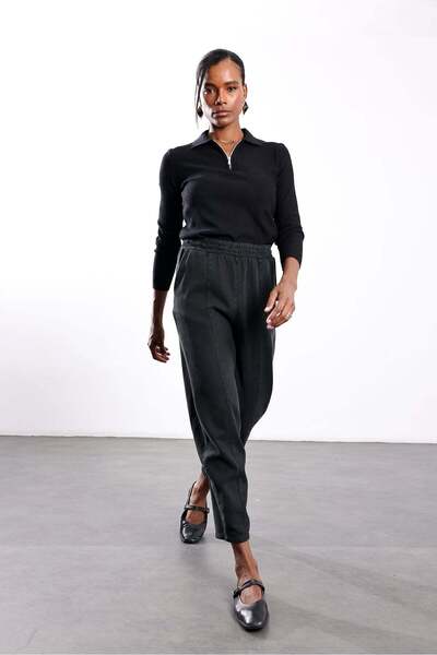 5in1Canpolat Black Front-Stitched Barrel Pants 031750