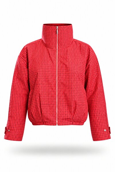 5in1Canpolat Red Checkered Bomber Jacket 5172