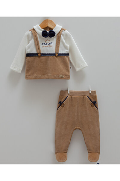 Caramell İncibaby 100% Cotton Premium Quality Soft Velvet 2-Piece Baby Boy Se...