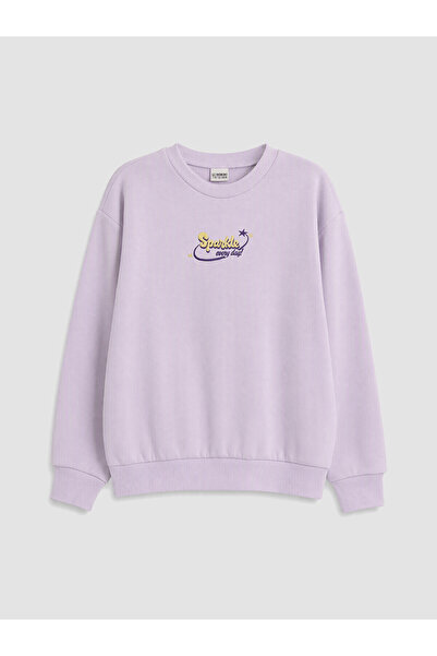LC Waikiki Two Mt Shop Quality Lilac Embroidered Girls' Sweatshirt