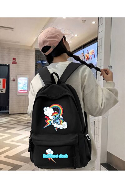 Minga London Μαύρο σακίδιο πλάτης με στάμπα Rainbow Dash για σχολείο, γραφείο...