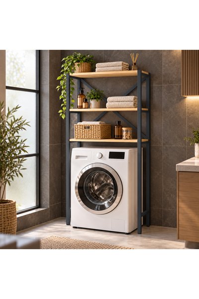 Genel Markalar Çamaşır Makinesi Üstü Raf 3 Raflı Metal Banyo Düzenleyici 75×3...