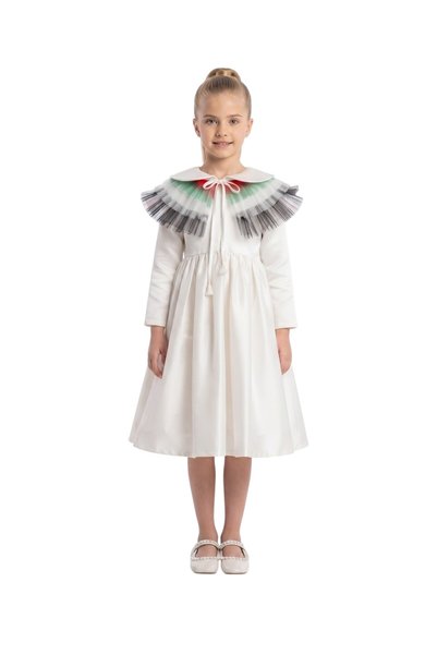 Bidani Girls 2-in-1 UAE National Day Satin Party Dress with Detachable Flag R...