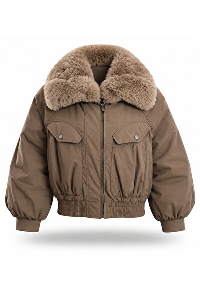 5in1Canpolat Mink Faux Fur Collared Coat 100022