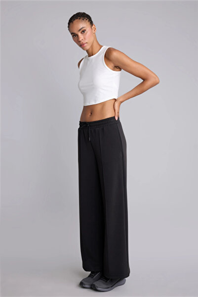 DeFacto H8521AXBK81 Siyah Wide Leg Geniş Paça Beli Bağcıklı Standart Boy Modal Sporcu Eşofman Altı