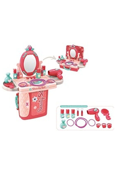 OEM Valiza Cutie Bijuterii Roz Verde cu Oglinda & Accesorii 26x10x20cm - 14 p...