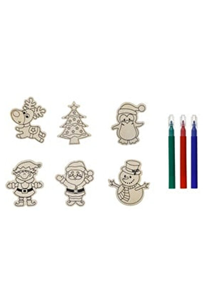OEM Set Creativ de Craciun Figurine din Lemn cu Magnet & Carioci - 6buc