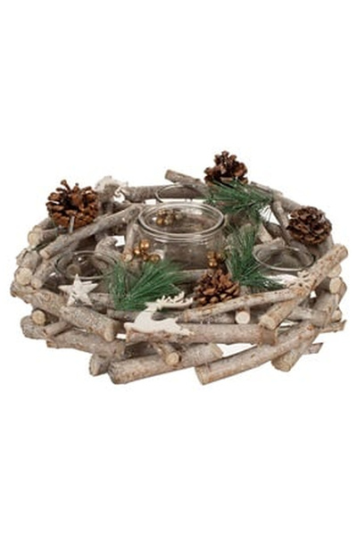OEM Suport Decorativ de Craciun din Lemn pentru Lumanare Pastila Decorat cu C...