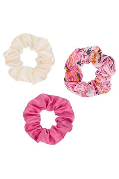OEM Elastice Par Satinate Fucsia Ecru Floral pentru Copii - 3buc