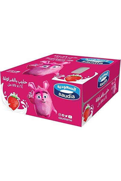 Saudia Strawberry Flavour Milk, 24 X 125 Ml, Red