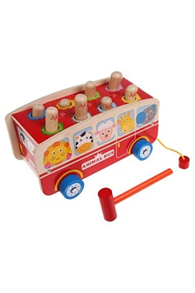 OEM Дървена играчка автобус с животни 24x15x14см