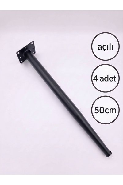 DEMONTEPARK 4 adet-Açılı- 50cm metal konik ayak-Siyah renk(Çap:32mm)