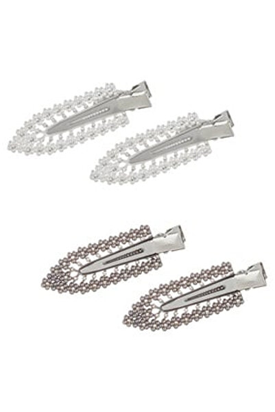 OEM Set Clame de Par Margele Strass Alb Gri pentru Femei 6cm - 4buc