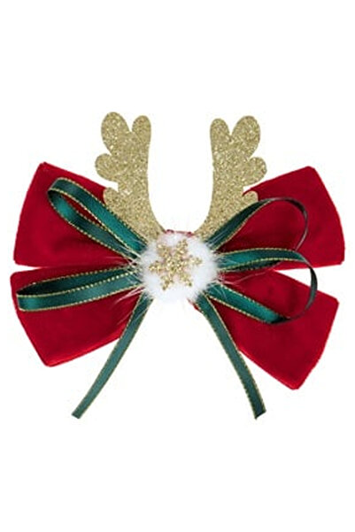 OEM Clema Par de Craciun Fundita Catifelata Rosie cu Cornite & Glitter Auriu ...