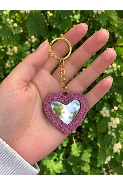 AKTASTORE سلسلة مفاتيح على شكل قلب مع مرآة - زينة للحقائب (تميمة)