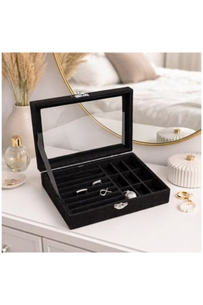 OEM Cutie Organizare Bijuterii Neagra cu Fereastra 20x15x5cm