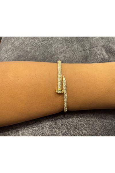 Genel Markalar Zirkon Taşlı Çivi Model 14K Gold Kaplama Kadın Bileklik
