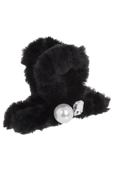 OEM Clama Par cu Blana Artificiala Neagra Margea Alba & Piatra pentru Femei 9...