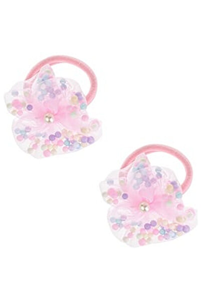 OEM Elastice Par Roz Floral cu Tul Bile Colorate & Margea Alba pentru Copii -...