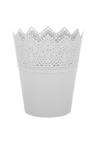 OEM Masca din Plastic Alb cu Model Dantela pentru Ghiveci Ø8.5x15cm - 1L