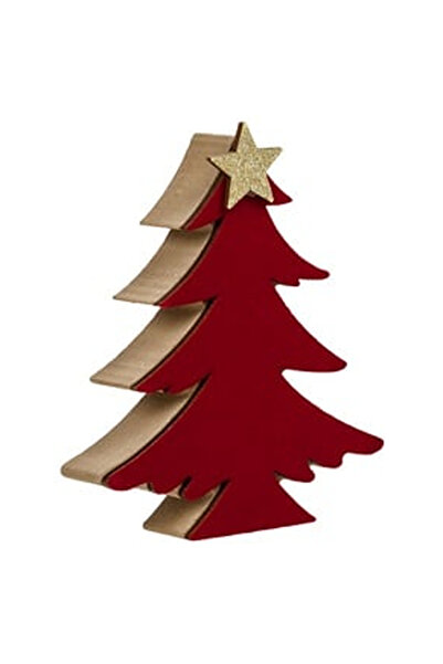 OEM Decoratiune din Lemn de Craciun Brad Catifelat Stea Glitter 11cm