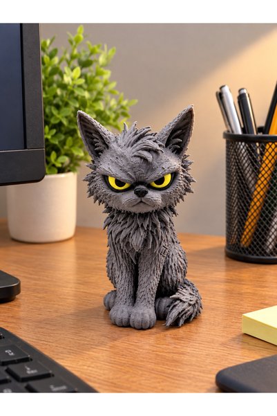 IL-HANST Kedi Figürü Dekoratif Masaüstü Süsü, Sevimli Gri Kedi Biblo, Ofis ve...
