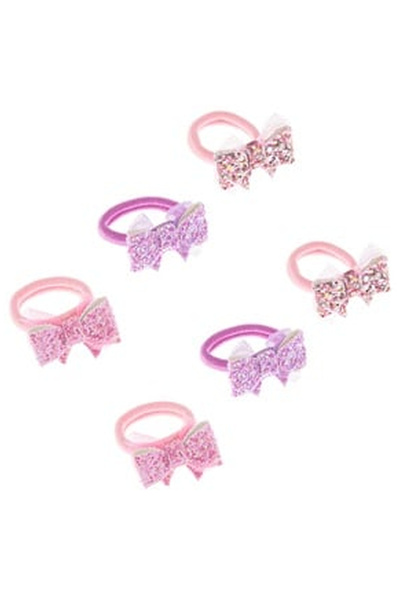 OEM Elastice Par Frotte Roz Mov Inimi Fundite Glitter pentru Copii 3.5cm - 6buc